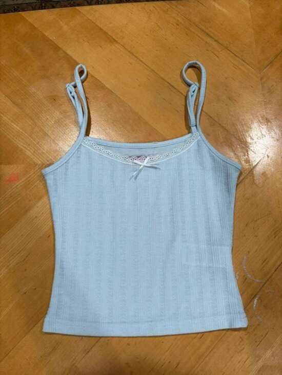 Tops - Light Blue Ribbed Cami Tank Top with Lace Trim Women’s XS